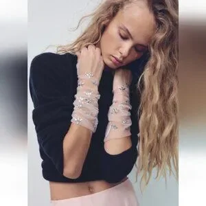 Tulle Arm Warmers Zara ZARA FW20 ECRU CABLE-KNIT ARM WARMERS CROP